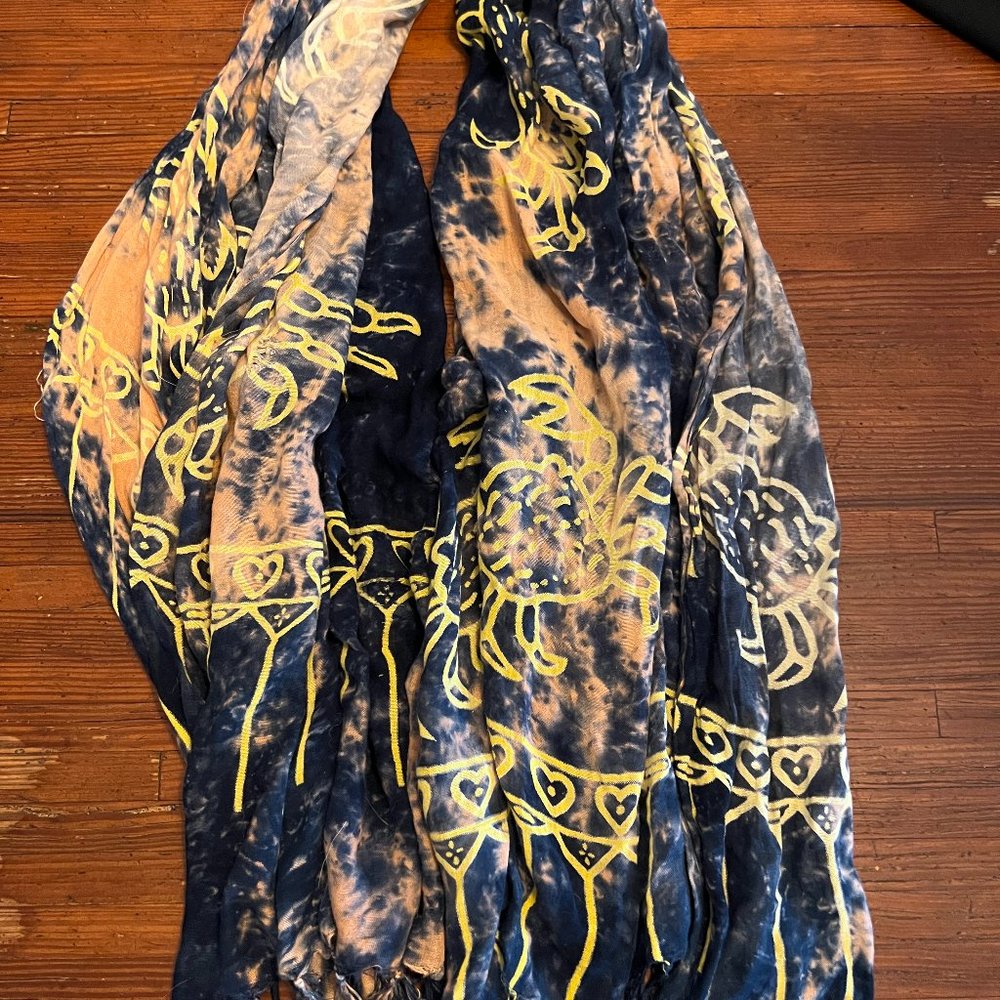 Boho beach vibes tie dye scarf - Navy Coral Yellow